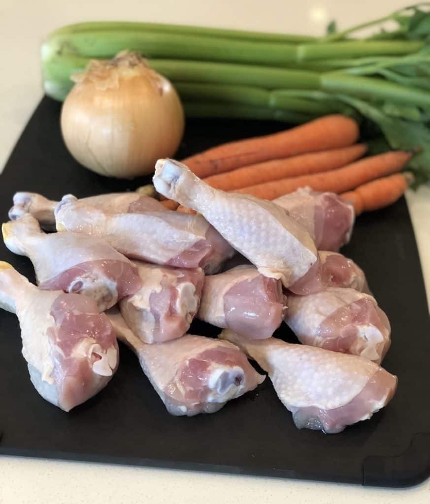 prepping ingredients for homemade chicken bone broth